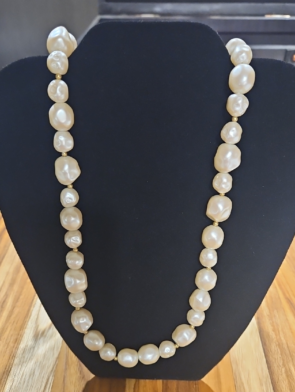 Vintage  Monet Faux Large Baroque Pearl Necklace 33” Cream Long Opera